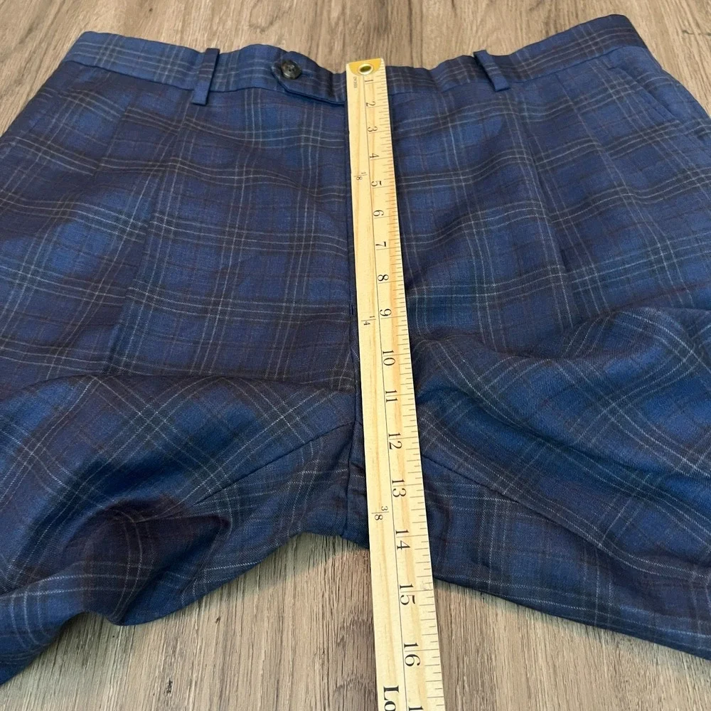 Jos. A. Bank 42L 100% Wool Navy Glen Plaid Suit Double Pleated Cuffed Pants